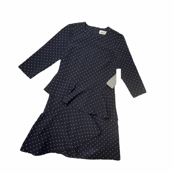 Eliza J Navy Blue Dotted Quarter Sleeve Mini Dress - Picture 3 of 8